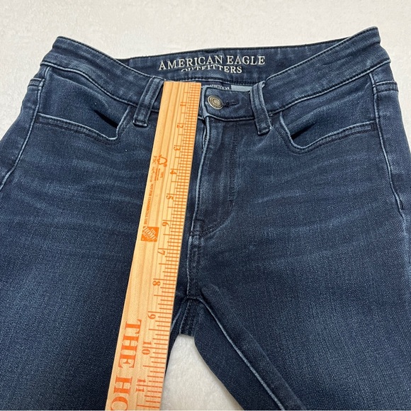 American Eagle Hi-Rise Jegging Super Stretch X 4 Distressed Dark Wash Size 2 - Picture 11 of 14